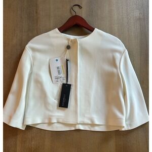 Antonelli Firenze Ponte Crop Jacket Large‎ White 3/4 Sleeve Single Button